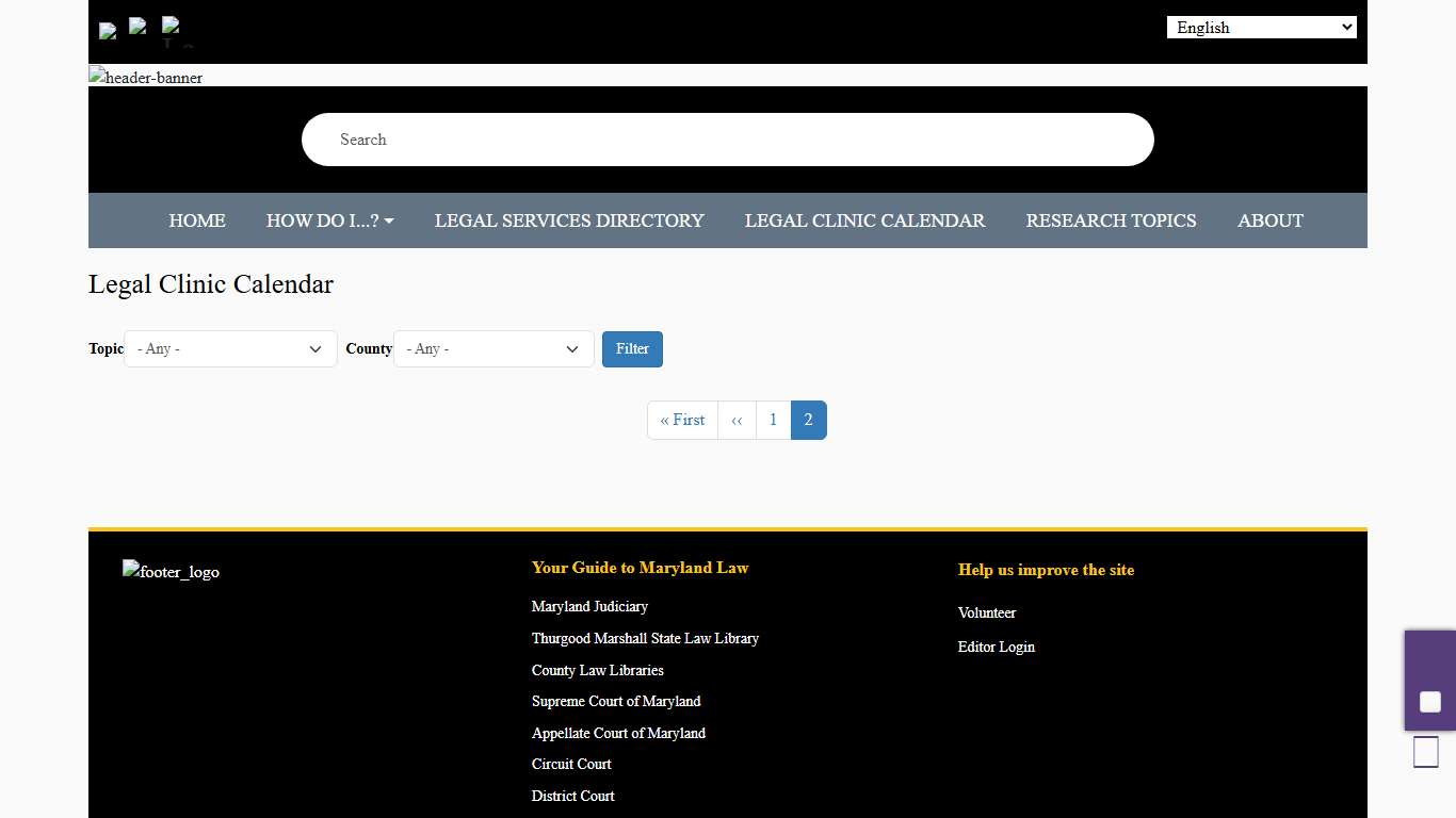 Legal Clinic Calendar The Maryland People's Law Library