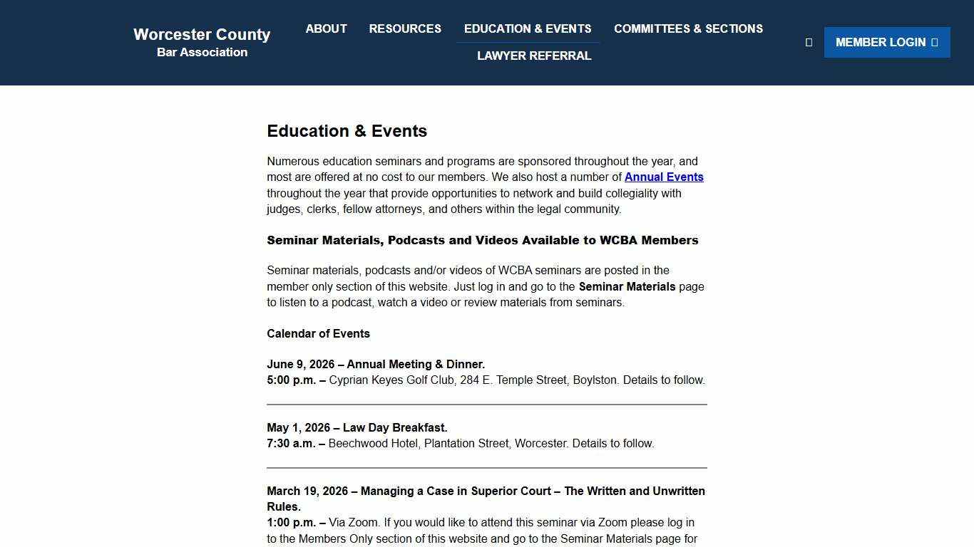 Education & Events Worcester County